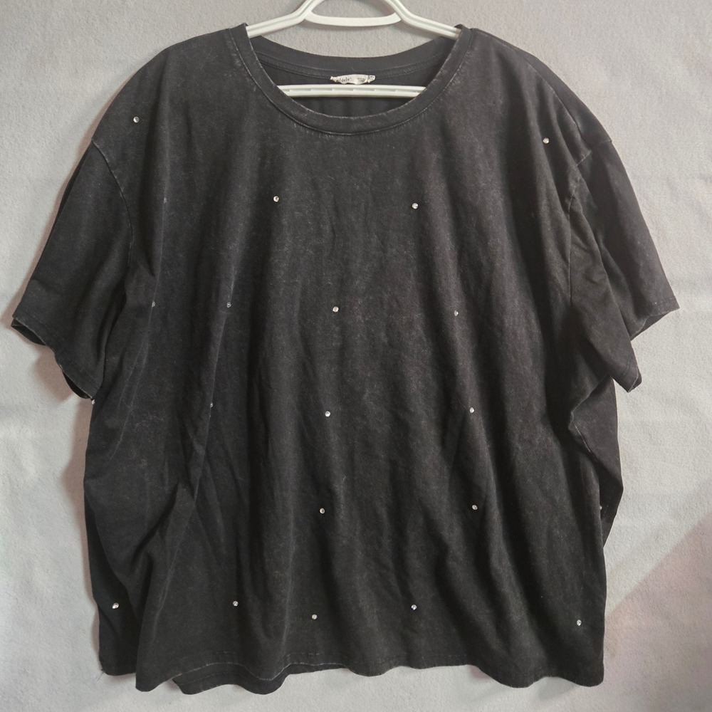 Edgely Black Mineral Vintage Washed Rhinestone Embellished T-Shirt Plus Size 3X